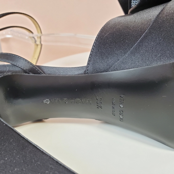 NWT$1,010 MACH & MACH Le Cadeau Black Silk & Crystal Bow Platform Sandal Sz 39.5 - Picture 15 of 17